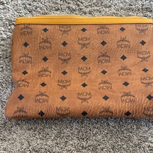 MCM Tan Leather Pouch with Logo Pattern